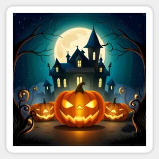 Ghoulish Glow - Pumpkin and Haunted House Halloween Sticker